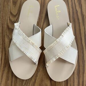 Lulu's Cream Fringe Slide Sandals